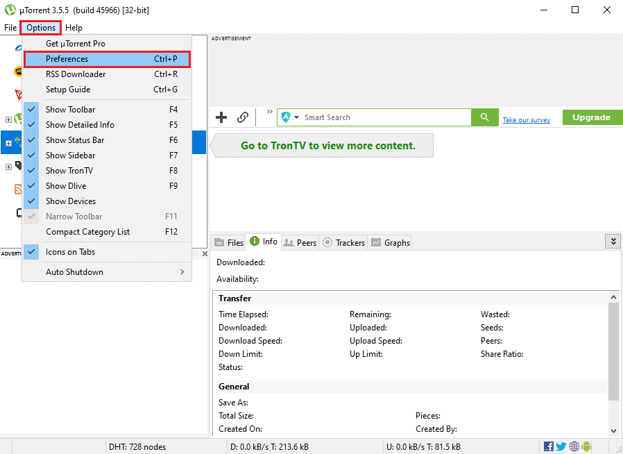 Cliquez sur l'onglet des options dans le coin supérieur gauche de l'écran et sélectionnez les préférences
