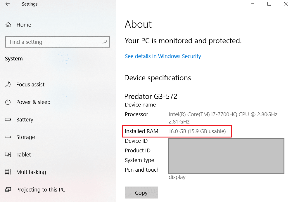 Vérifiez la RAM installée sur le PC Windows 10