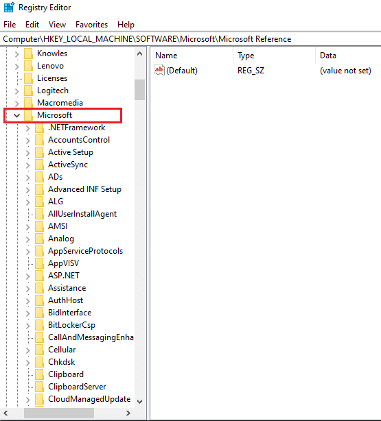 Faites défiler vers le bas et cliquez sur Microsoft