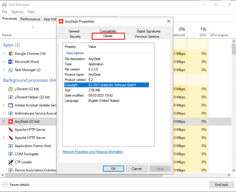 Accédez à l'onglet Détails en haut