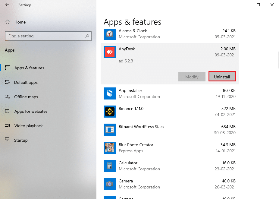 Cliquez sur désinstaller pour supprimer l'application.