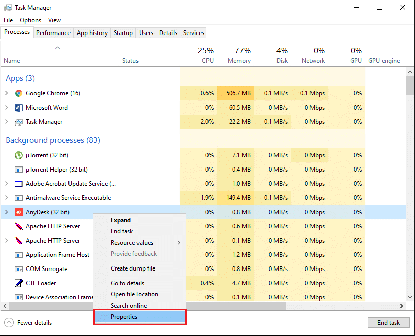 Faire un clic droit pour évaluer les propriétés