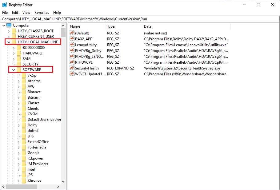 Accédez à l'ordinateur HKEY_LOCAL_MACHINE et sélectionnez Logiciel