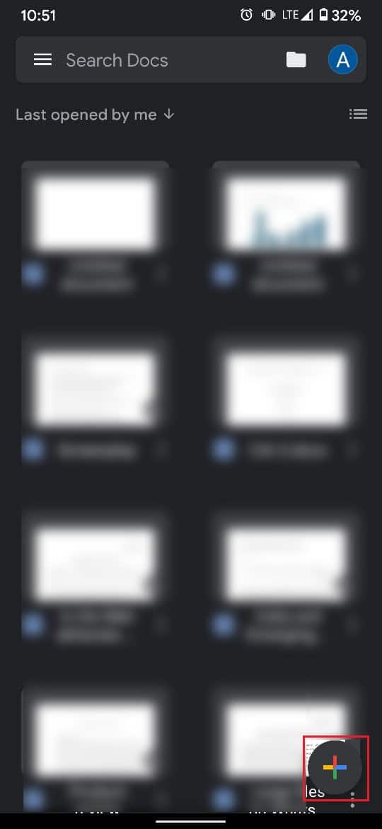 Ketuk plus di sudut kanan bawah untuk membuat dokumen baru