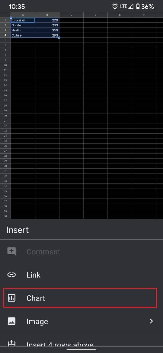 Dari menu sisipkan, ketuk bagan