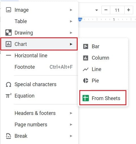 Seret kursor Anda ke atas bagan dan pilih dari lembar