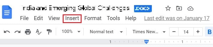 Di bilah tugas, klik sisipkan | Cara Membuat Grafik di Google Doc