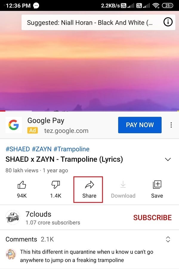 点击视频下方的分享按钮