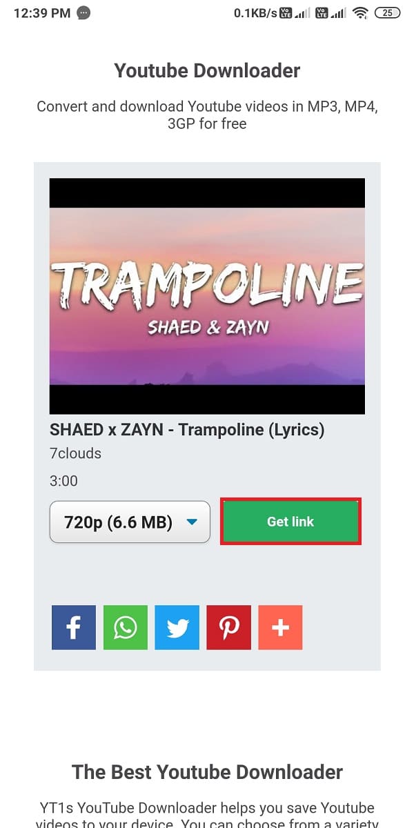 选择视频质量，点击获取链接