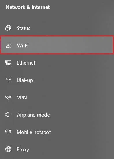 Dans le panneau de gauche, sélectionnez Wi-Fi | Comment changer le type de NAT sur PC