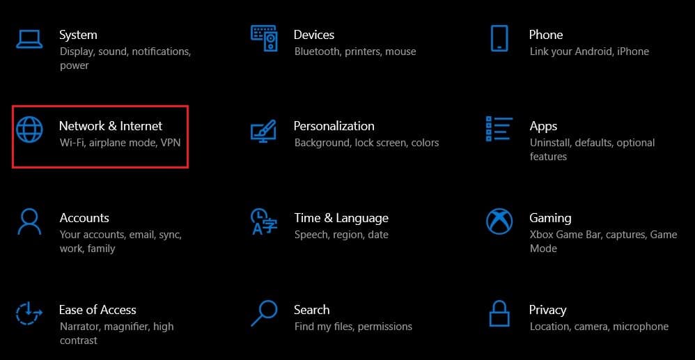Dans l'application des paramètres, cliquez sur Réseau et Internet