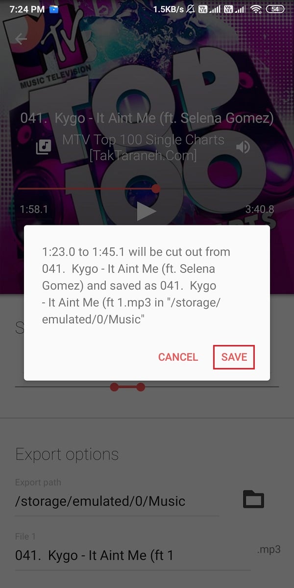 Klik simpan, dan file audio akan disimpan ke lokasi | Jadikan lagu YouTube sebagai Nada Dering Anda di Android