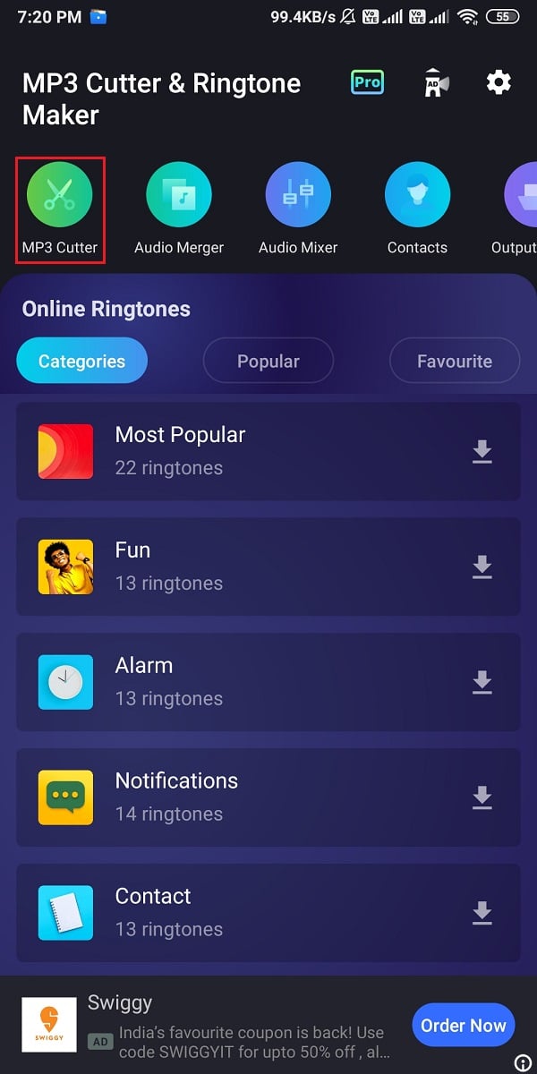 Klik Pemotong MP3 dari atas layar Anda | Jadikan lagu YouTube sebagai Nada Dering Anda di Android