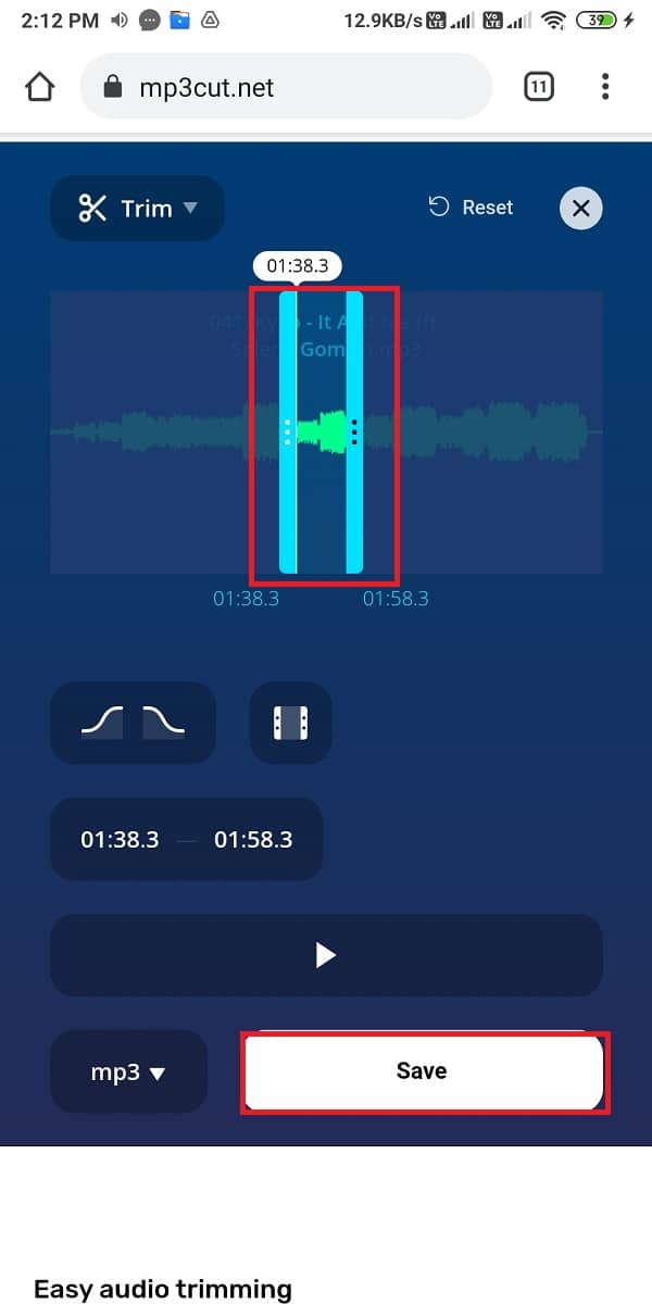 Klik Simpan | Jadikan lagu YouTube sebagai Nada Dering Anda di Android