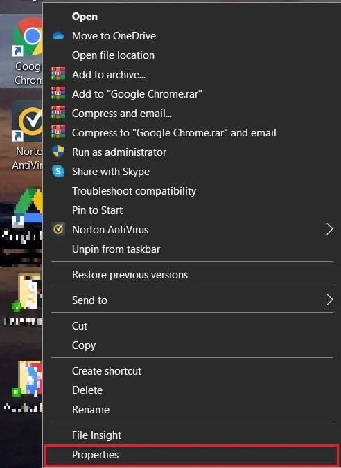 clic droit sur chrome et selectionner proprietes