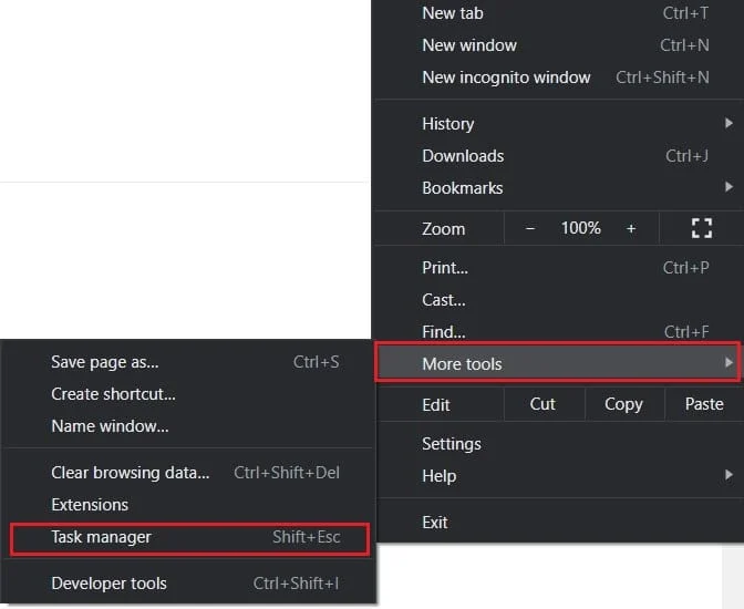 Cliquez sur plus d'outils puis sélectionnez le gestionnaire de tâches