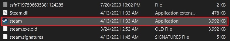 Dans le dossier, ouvrez l'application source Steam