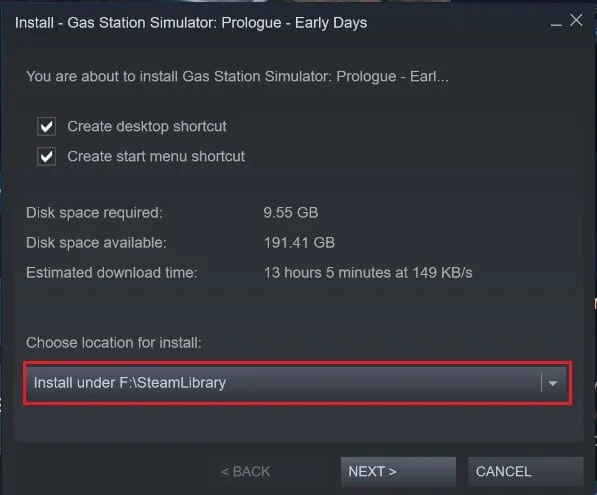 Saat memasang game, pilih lokasi baru | Perbaiki Steam Corrupt Disk Error pada Windows 10