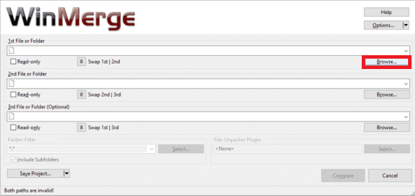 Anda dapat memilih file atau folder pertama dengan mengklik opsi Browse.
