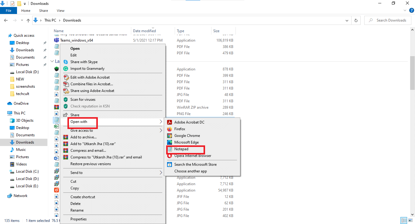 选择用记事本打开