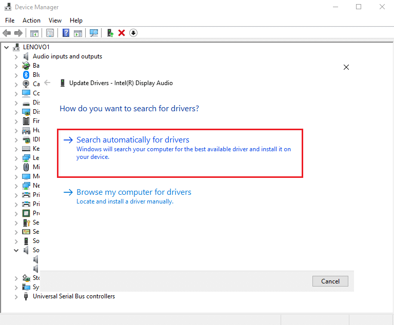 Cliquez sur Rechercher automatiquement les pilotes