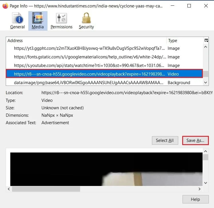 Recherchez un fichier multimédia de type vidéo et cliquez sur Enregistrer sous | Comment télécharger des vidéos JW Player