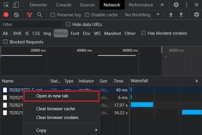 Faites un clic droit sur le fichier multimédia et cliquez sur ouvrir dans un nouvel onglet | Comment télécharger des vidéos JW Player
