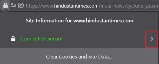 Cliquez sur le cadenas et sélectionnez la petite flèche à côté de Connexion sécurisée