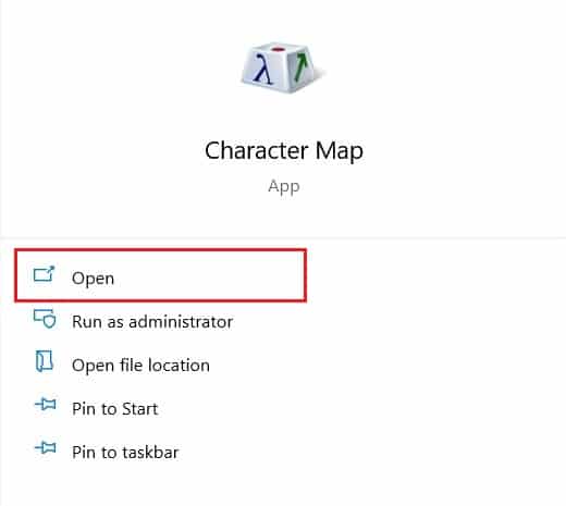 Recherchez la carte des personnages et ouvrez l'application | Comment taper des caractères avec des accents sous Windows