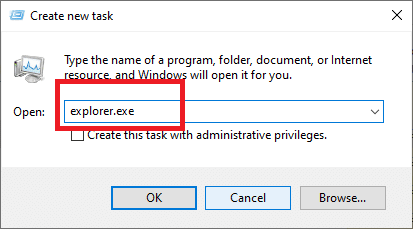 . Tapez explorer.exe dans la fenêtre Nouvelle tâche et cliquez sur OK.
