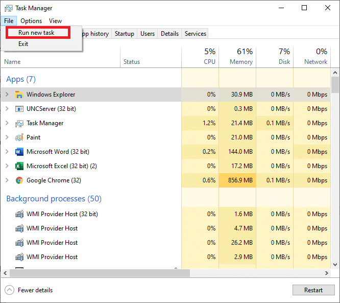 Sélectionnez Exécuter une nouvelle tâche dans le menu Fichier