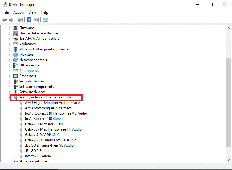 . Développez l'onglet des contrôleurs audio, vidéo et de jeu