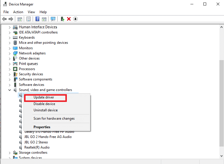 Faites un clic droit sur Vidéo dans la section Son et vidéo et Contrôleur de jeu de votre ordinateur et sélectionnez Mettre à jour le pilote.