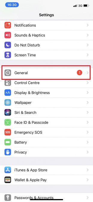 Öffnen Sie Einstellungen und tippen Sie dann auf Allgemein