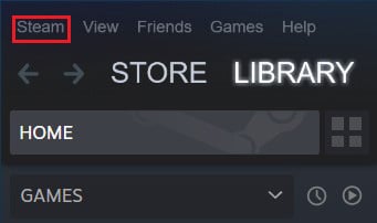 Cliquez sur steam en haut à gauche