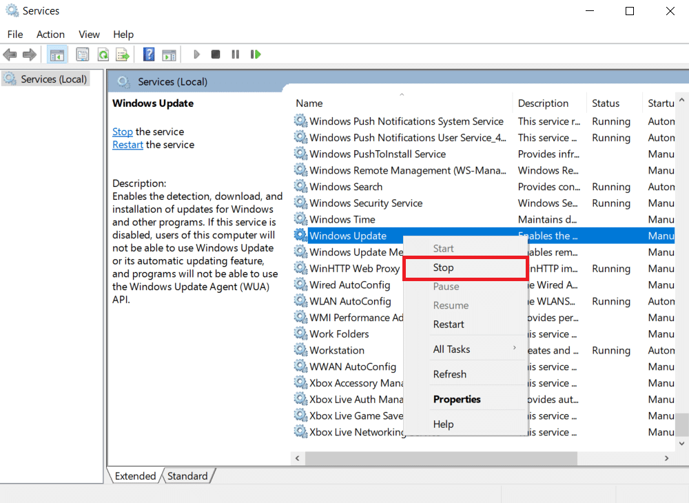 Klik kanan padanya dan pilih Berhenti dari menu.