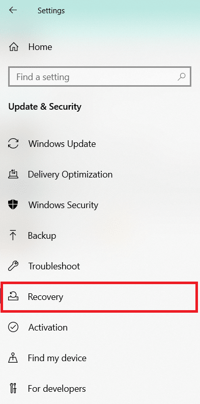 Buka tab Pemulihan di panel kiri.