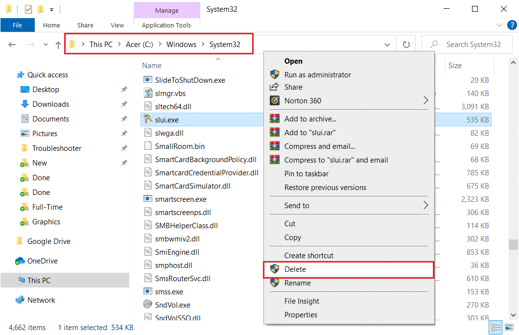 Supprimer le fichier Slui du dossier System32