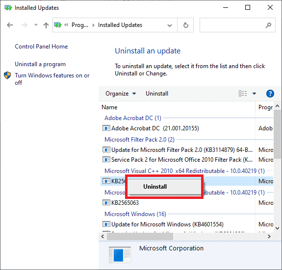 Choisissez-le avec le menu contextuel et cliquez sur Désinstaller | Réparer Cette copie de Windows n'est pas une erreur authentique