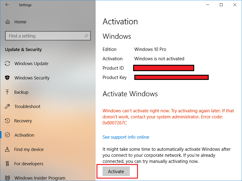Cliquez maintenant sur Activer sous Activer Windows | Réparer Cette copie de Windows n'est pas une erreur authentique