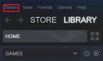 Cliquez sur Steam dans le coin supérieur gauche