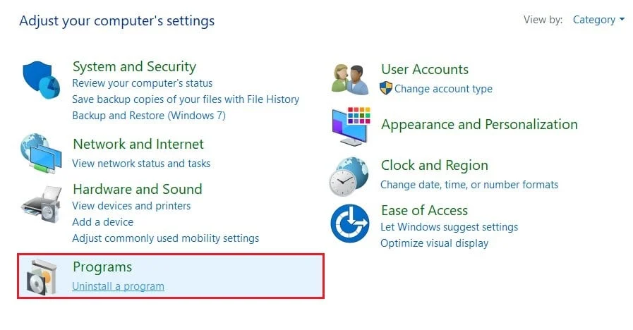 Ouvrez le panneau de configuration et cliquez sur désinstaller un programme