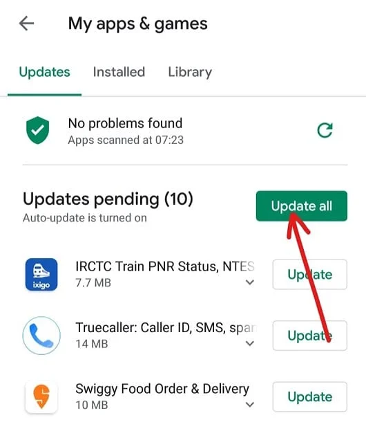 Jika ada pembaruan yang tersedia, Anda akan melihat opsi Perbarui Semua