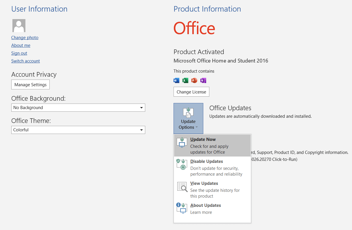 Mettre à jour Microsoft Office