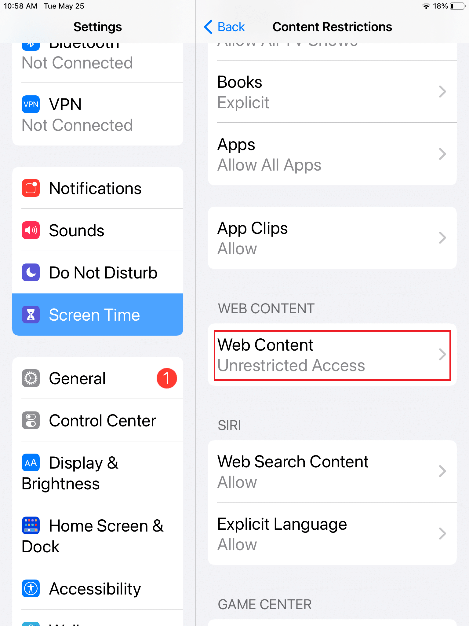 Appuyez sur le contenu Web