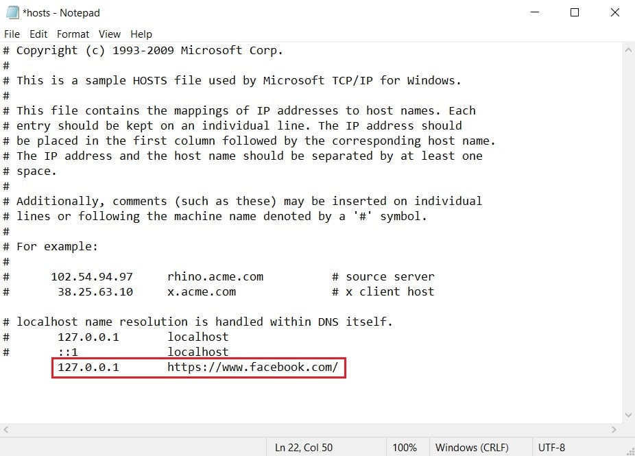 tapez 1.2.0.0.1 suivi du nom du site pour le bloquer