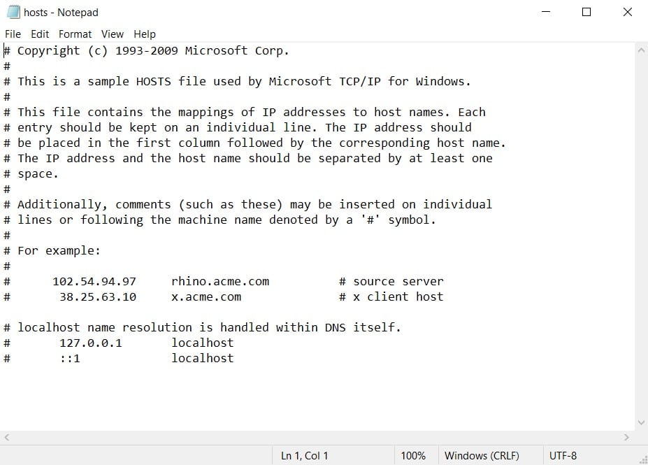 fichier de bloc-notes des hôtes