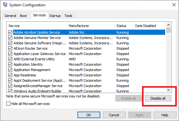 Nonaktifkan semua dengan mengeklik opsi Nonaktifkan semua.| Uplay Gagal Diluncurkan