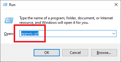 appwiz.cpl di dalam kotak dan tekan Enter