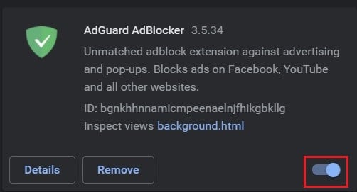 单击切换按钮以关闭 adblock 扩展 |修复 Chrome 中的 NET::ERR_CONNECTION_REFUSED